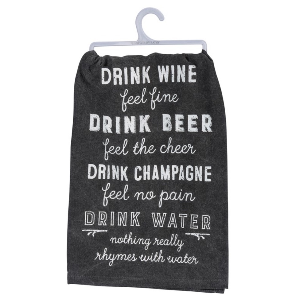 NWT Primitives by Kathy “Nothing Rhymes with Water” Charcoal Gray Kitchen Towel